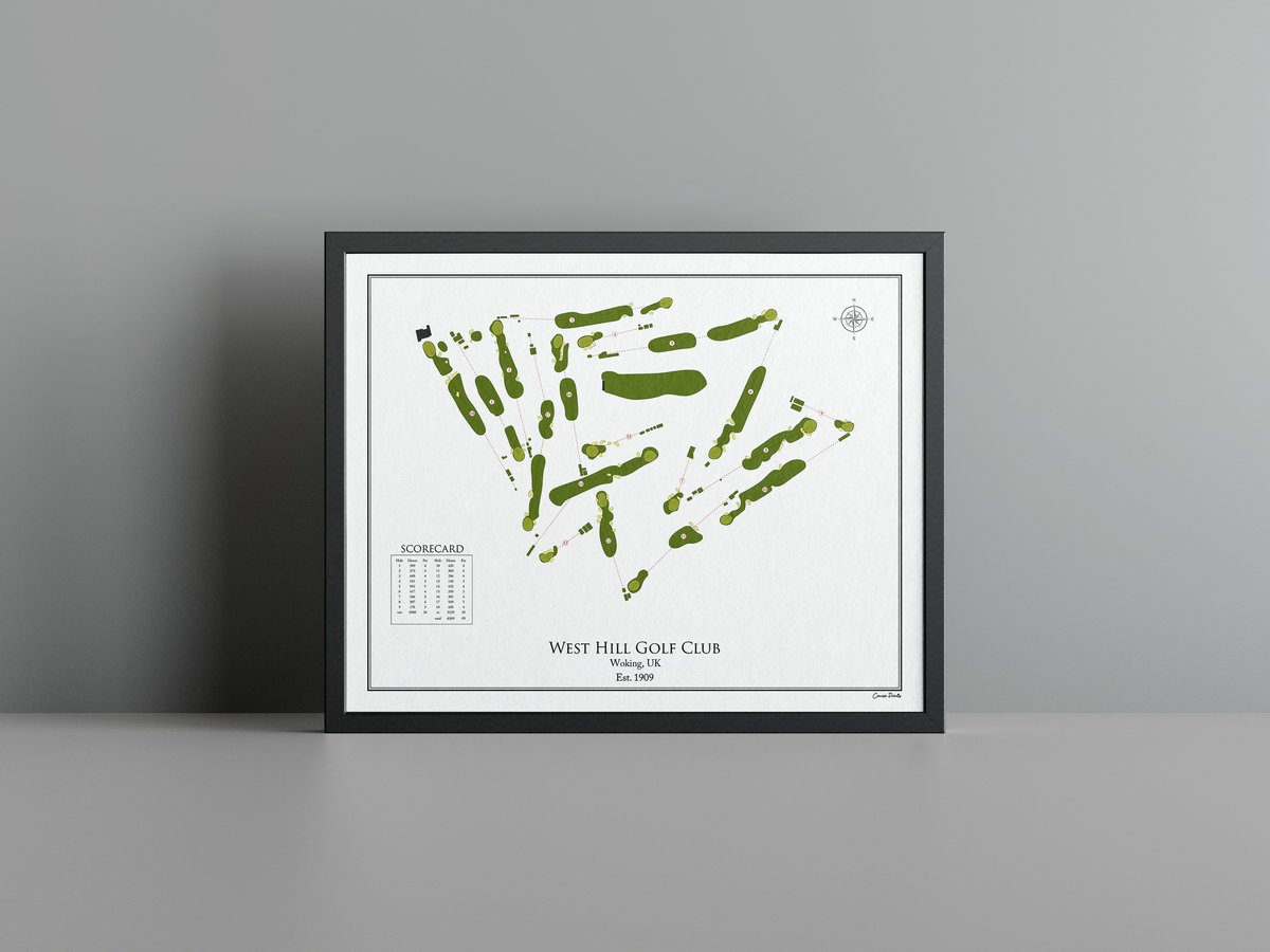 West Hill Golf Club golf course print, white frame