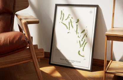West Sussex Golf Club golf course print, framed 50x70 black frame