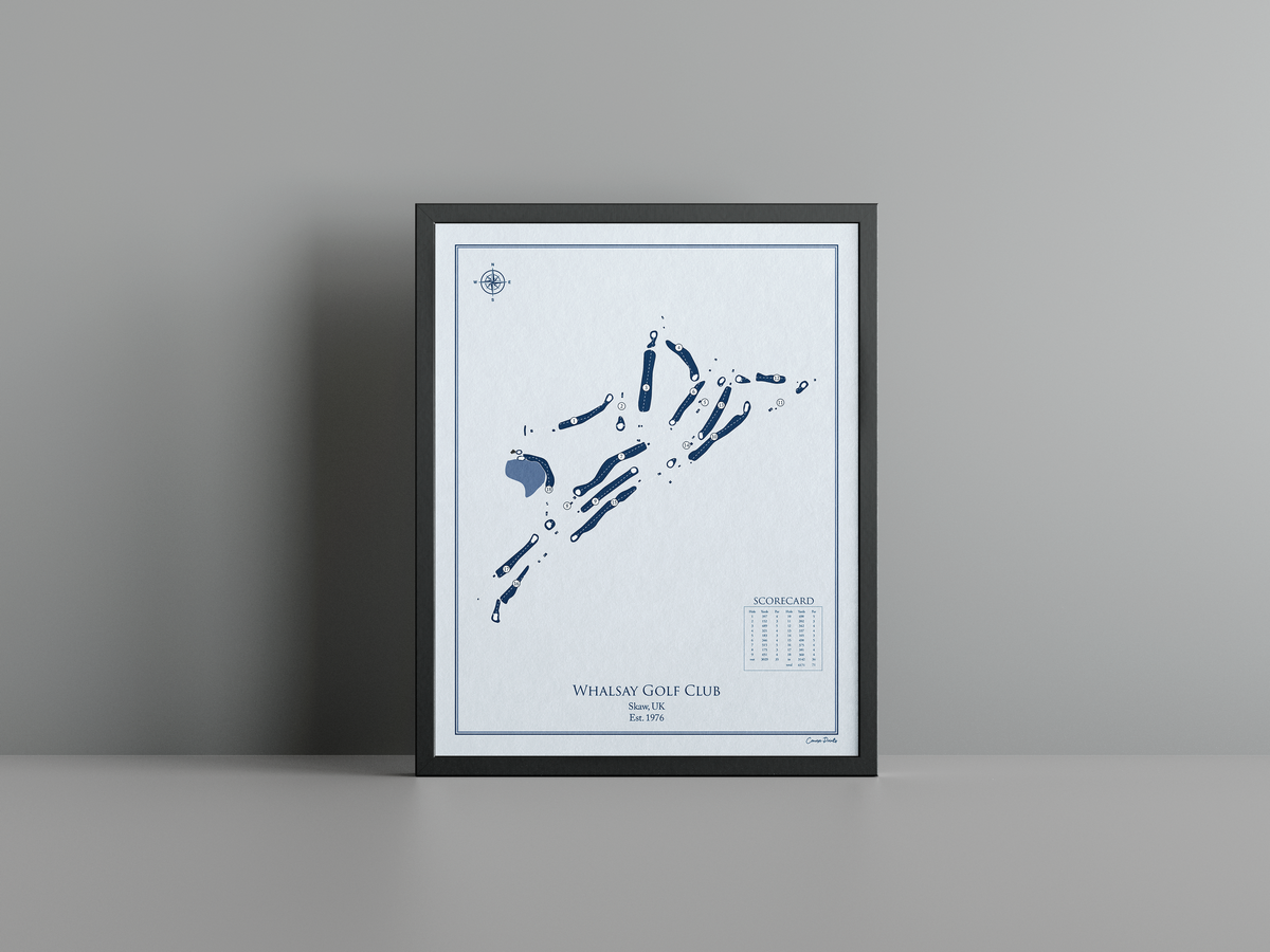 Whalsay Golf Club golf course print, blue frame