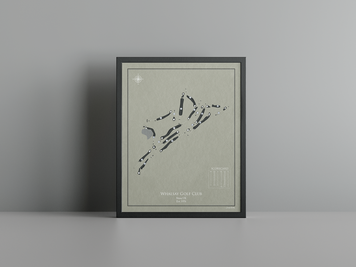 Whalsay Golf Club golf course print, brown frame