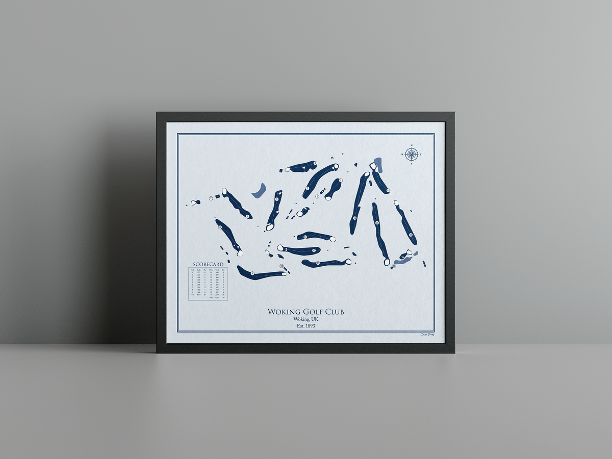 Woking Golf Club golf course print, blue frame
