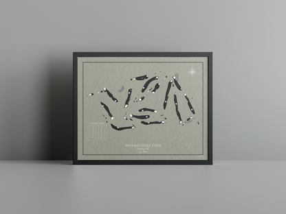 Woking Golf Club golf course print, brown frame