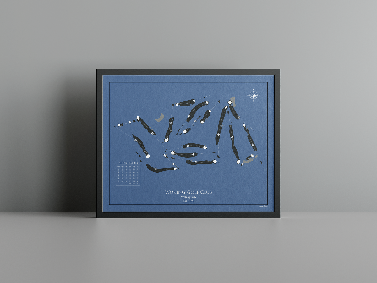 Woking Golf Club golf course print, navy frame
