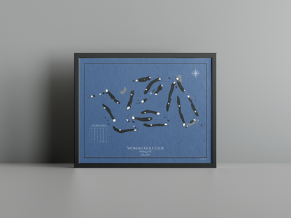 Woking Golf Club golf course print, navy frame