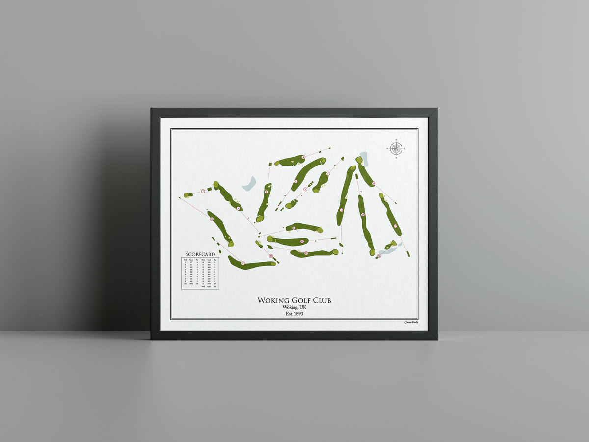 Woking Golf Club golf course print, white frame